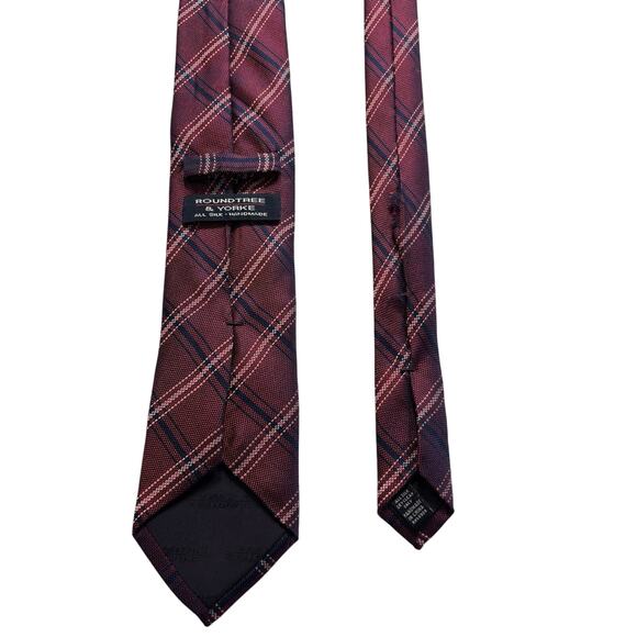 ROUNDTREE & YORK Vintage Silk Necktie Designer‎ Burgundy Checkered W3.25 L55 233 - Picture 3 of 5